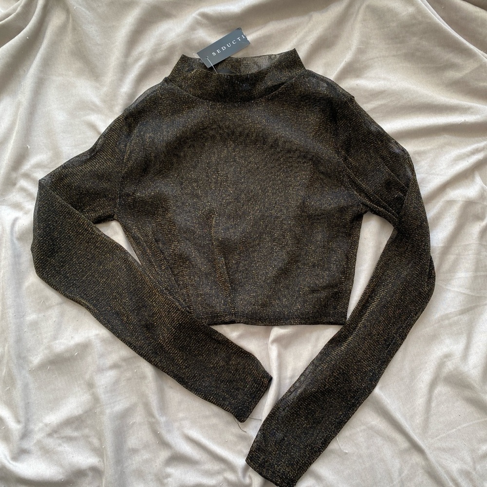 Black and gold sparkle cropped top